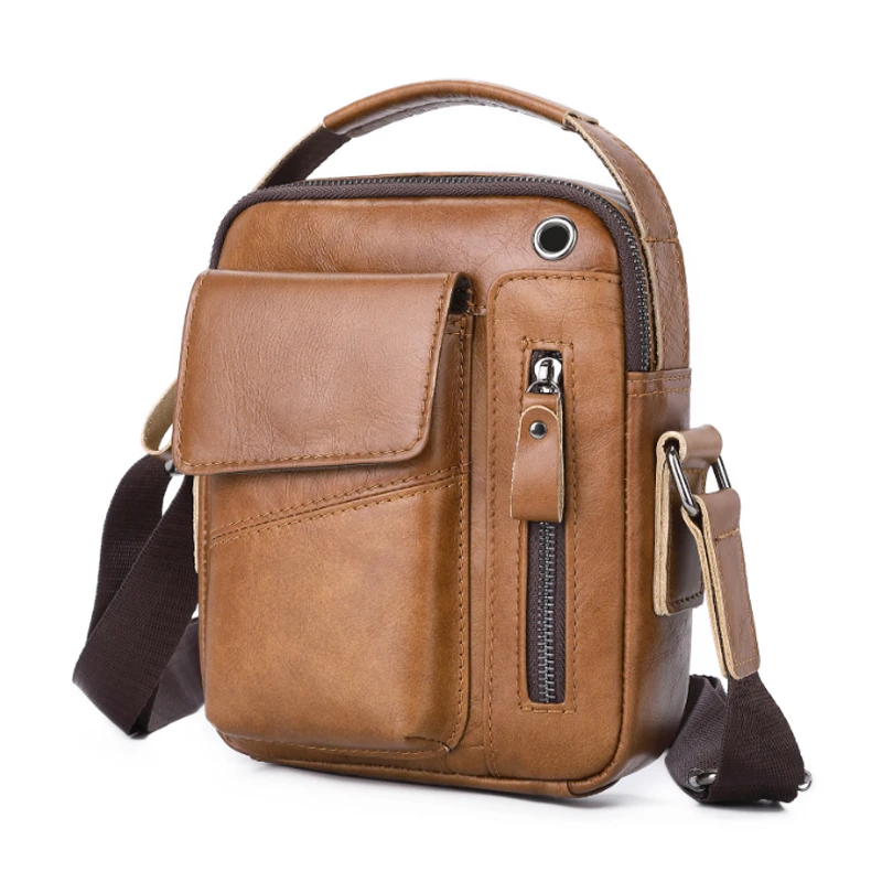 头层牛皮真皮单肩斜挂包运动休闲商务竖款实用小包