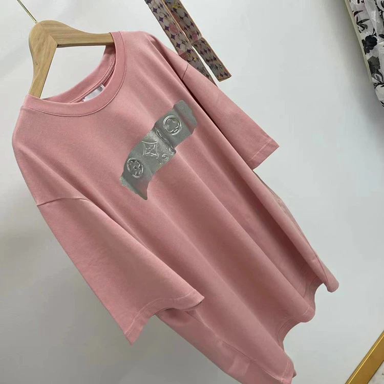 [500-599]纯棉粉色t恤女短袖夏季2022夏新款宽松薄款打底夏