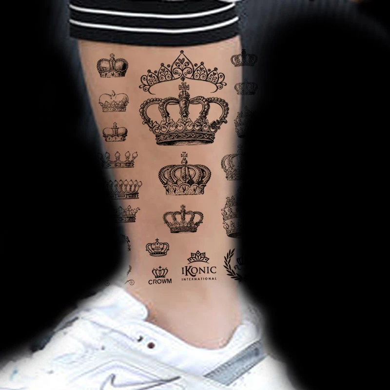 新款黑白皇冠英文字母 防水纹身贴情侣款女款 手腕脚踝贴可爱逼真