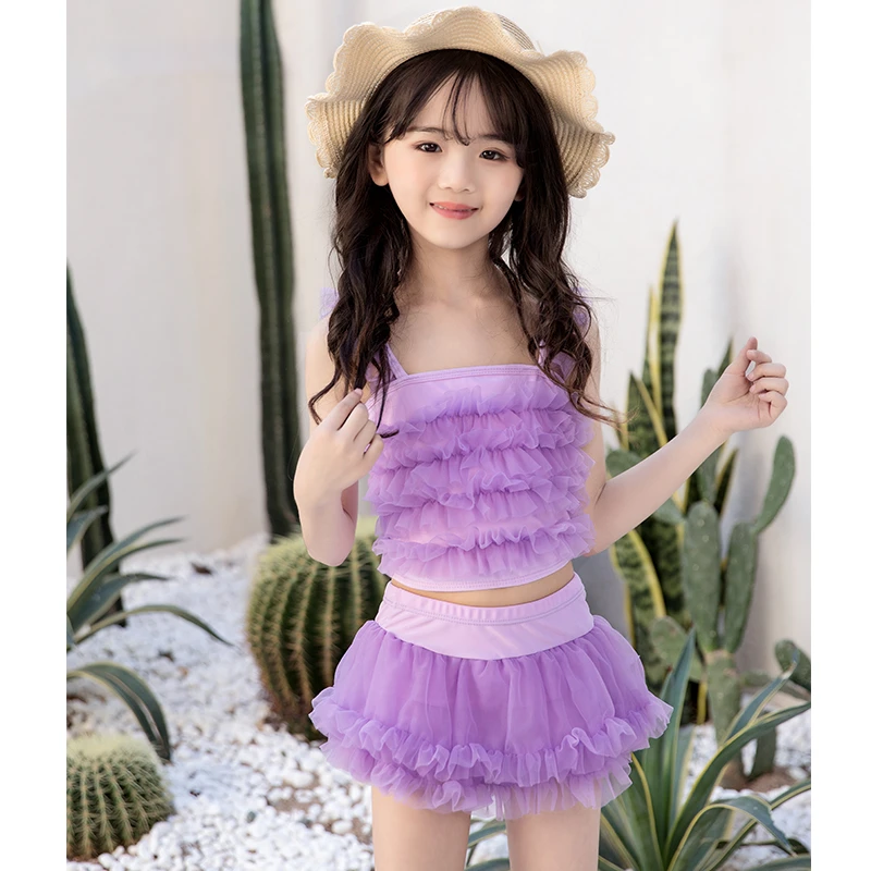 ins儿童泳衣女童甜美可爱分体网纱公主裙式温泉游泳衣中小童泳装