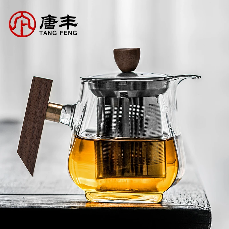唐丰玻璃茶具茶壶防烫泡茶冲茶器过滤家用办公木把耐热茶道