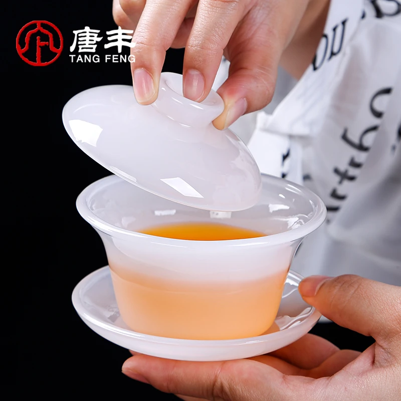 茶具古法琉璃盖碗手工高档简约防烫陶瓷手抓壶带盖茶盖碗盖碗茶具