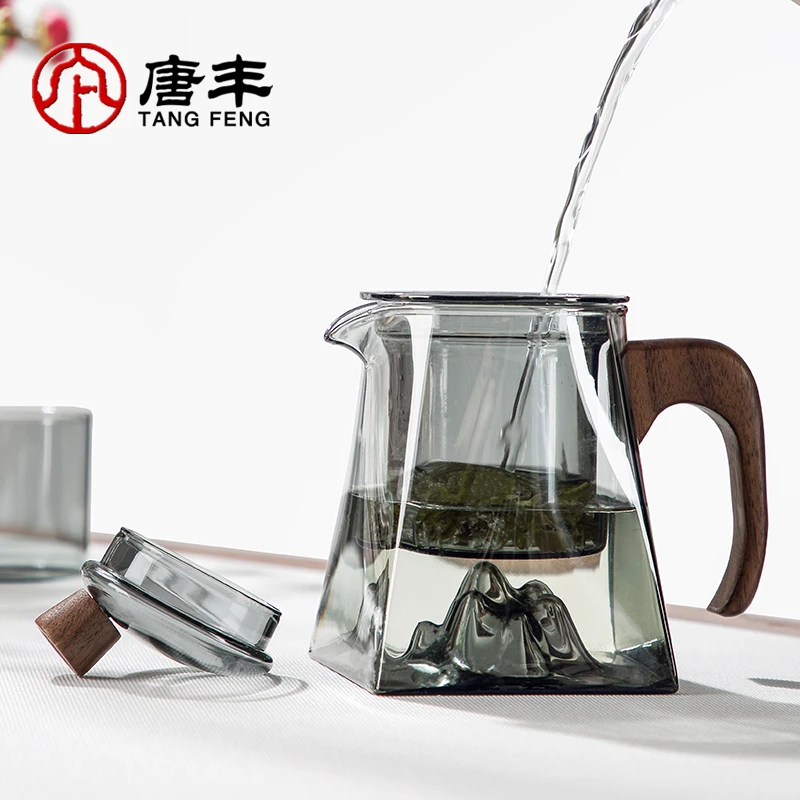 唐丰日式玻璃茶壶家用办公茶水分离功夫泡茶壶创意侧把防烫花茶壶
