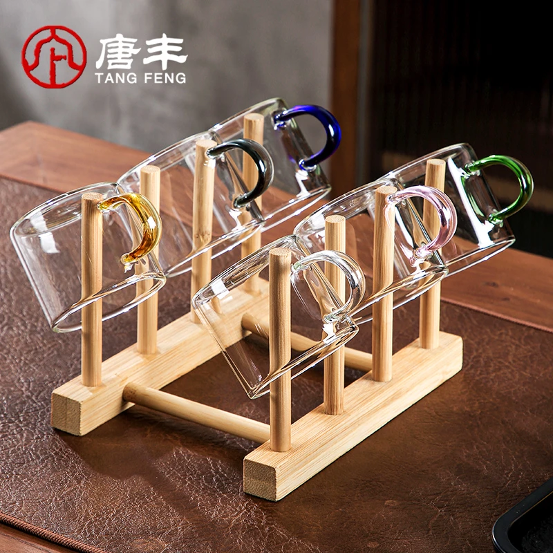 【直播专享】玻璃杯6色彩把品茗杯透明耐高温功夫喝茶小杯A07