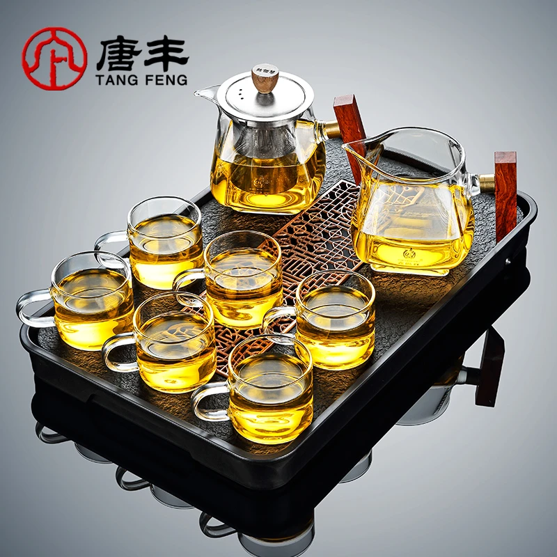 唐丰耐热玻璃功夫茶具套装家用办公室客厅6色茶杯轻奢红茶泡茶器