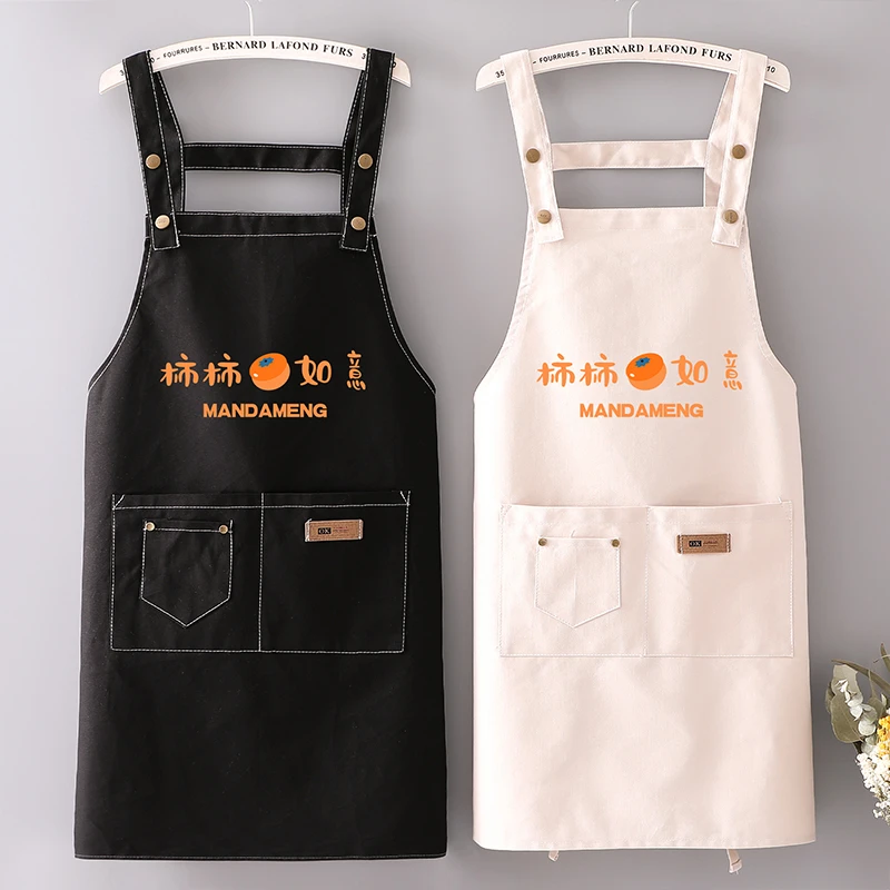 帆布围裙夏季薄款透气餐饮专用无袖围腰定制logo印字韩版工作服男