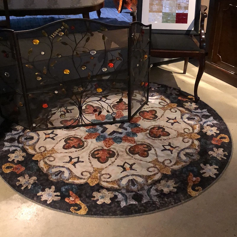 民族风圆形卧室地毯美式吊篮转椅垫床边毯摇摇椅垫