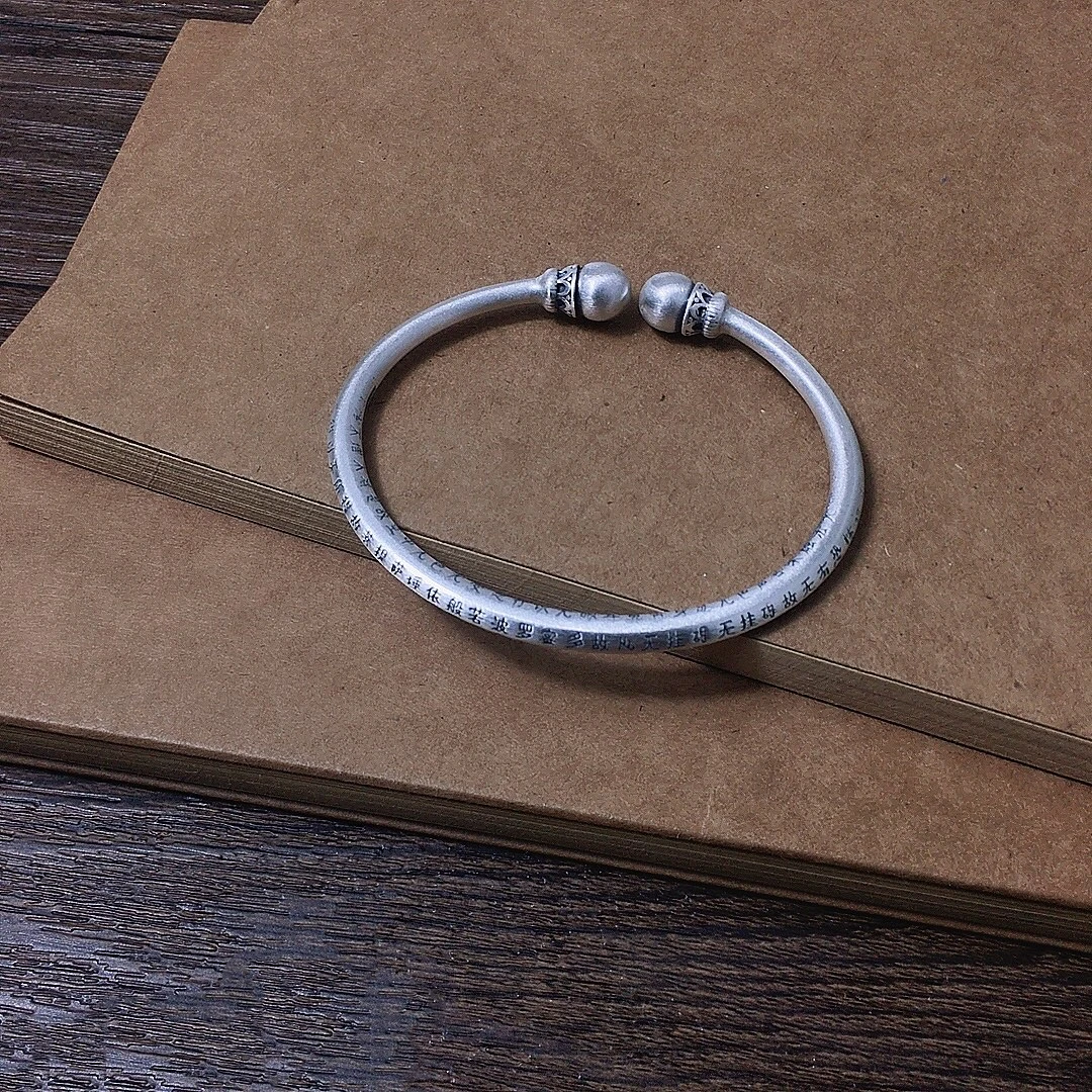 足银手镯 黛鑫:999足银创意复古心经对珠开口手镯简约时尚百搭