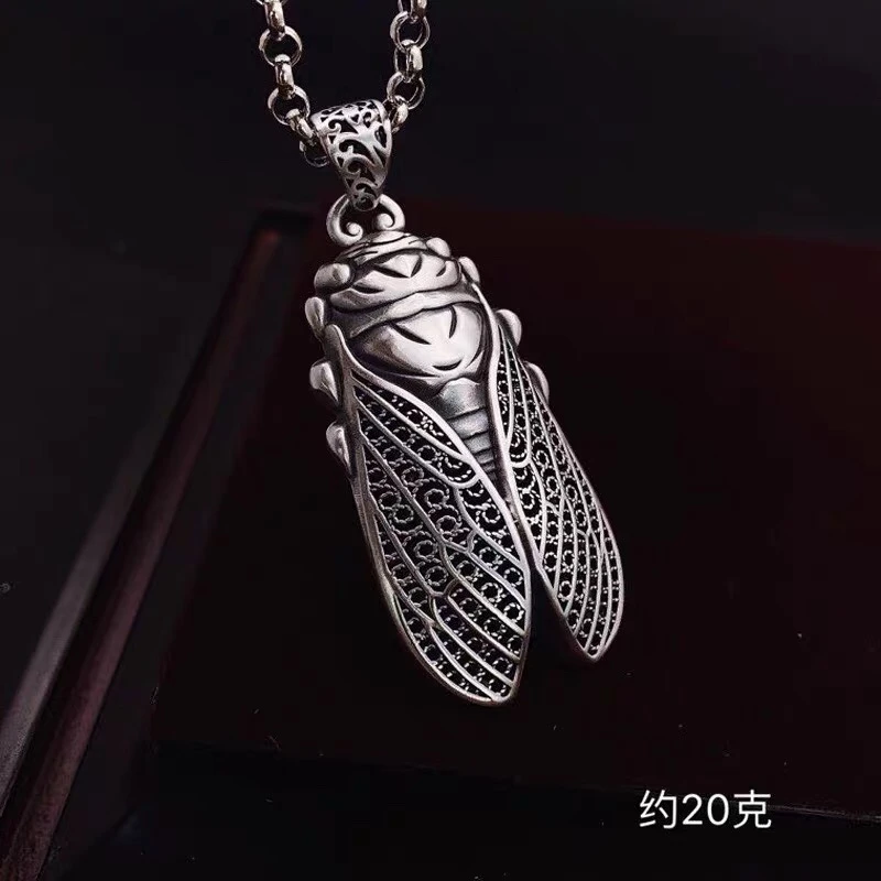 DAIXIN/黛鑫 吊坠足银 足银999复古个性男女款知了蝉银吊坠挂件