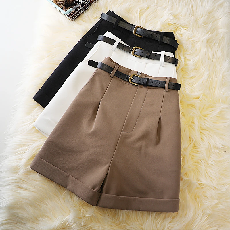 黑色西装短裤女2022新款秋高腰显瘦a字纯色阔腿裤爆款韩版工装裤