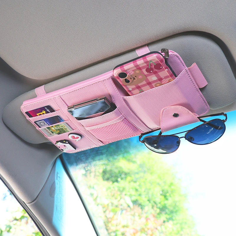 汽车遮阳板收纳多功能车载车内眼镜夹架卡片收纳袋卡包票据证件夹