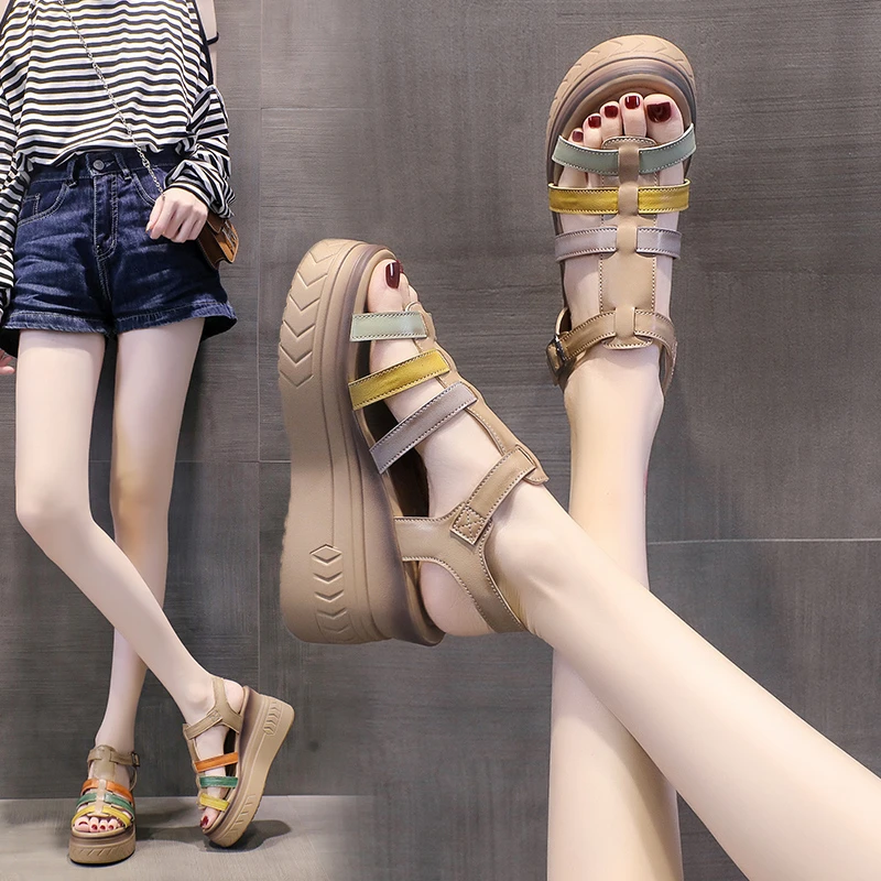 厚底增高凉鞋女2025夏季新款彩色百搭显高显瘦显腿长软底洋气女鞋