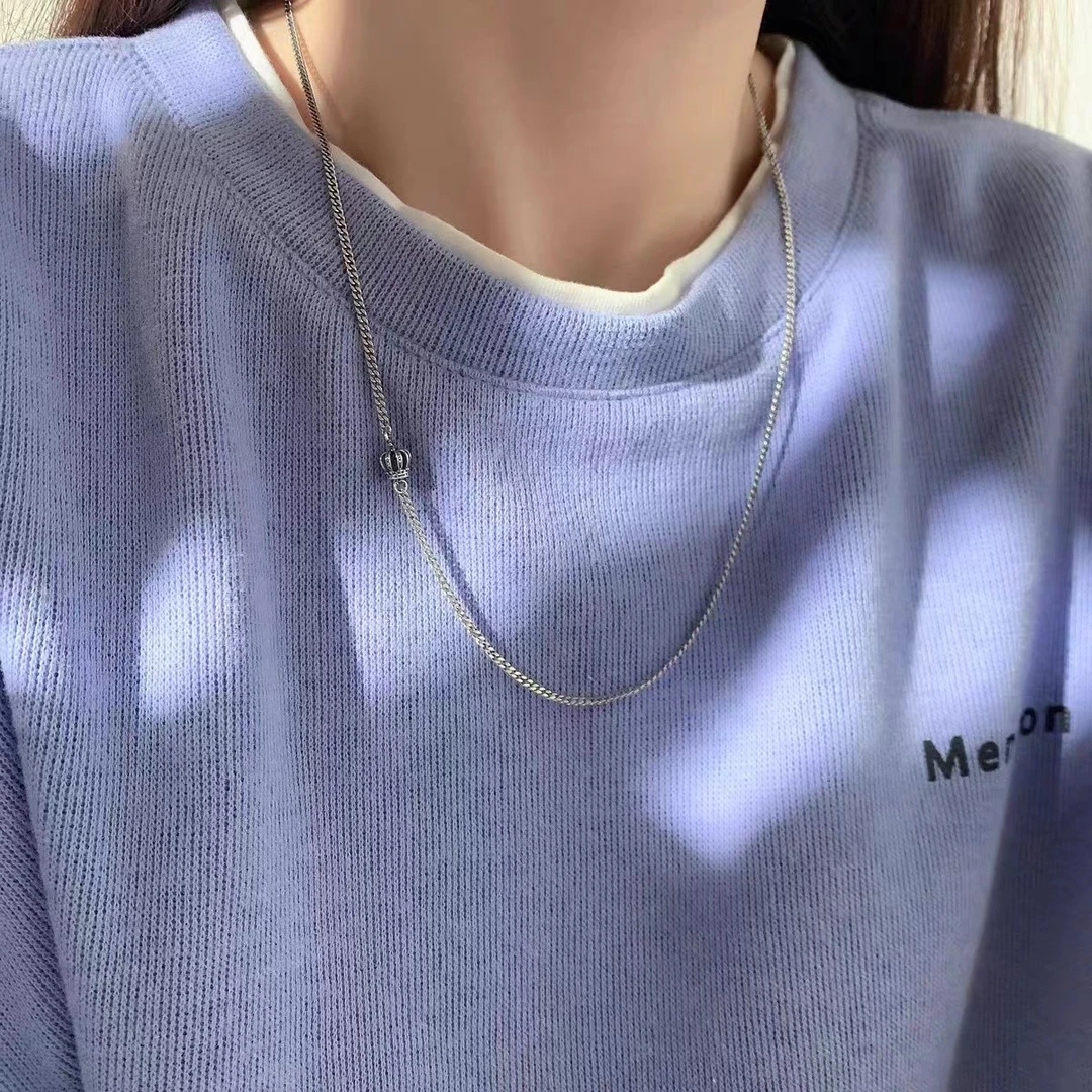 坠链均925银 百搭纯银锁骨链小皇冠单链项链素链不掉色个性时尚