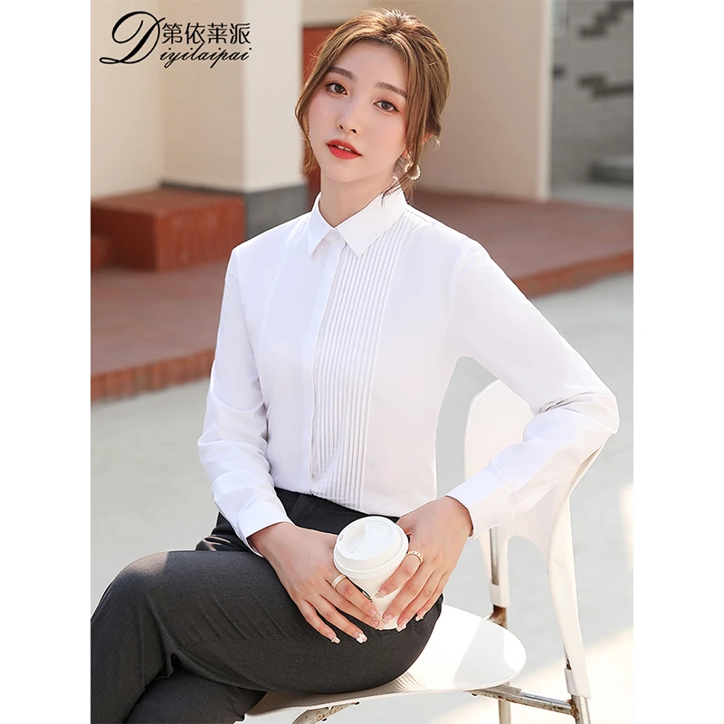 春秋季2022白色衬衫女职业正装衬衣气质蓝色工作西装衬衣面试上衣