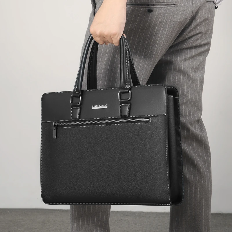 男士PVC定型商务公文包电脑包A4文件手拎包单肩斜挎出差手提包