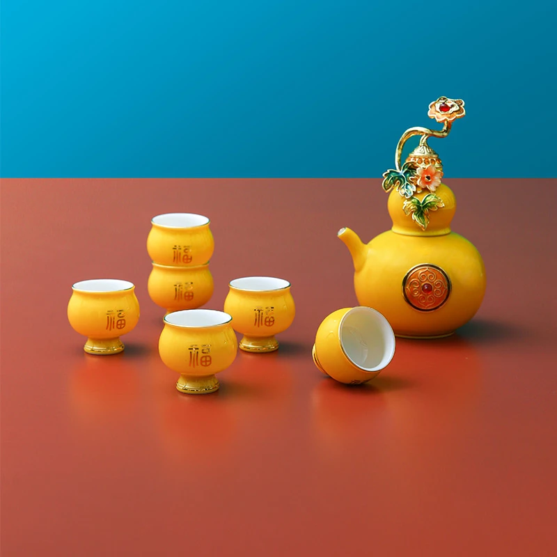 葫芦陶瓷白酒杯烈酒杯福禄如意酒具套装创意生日礼品