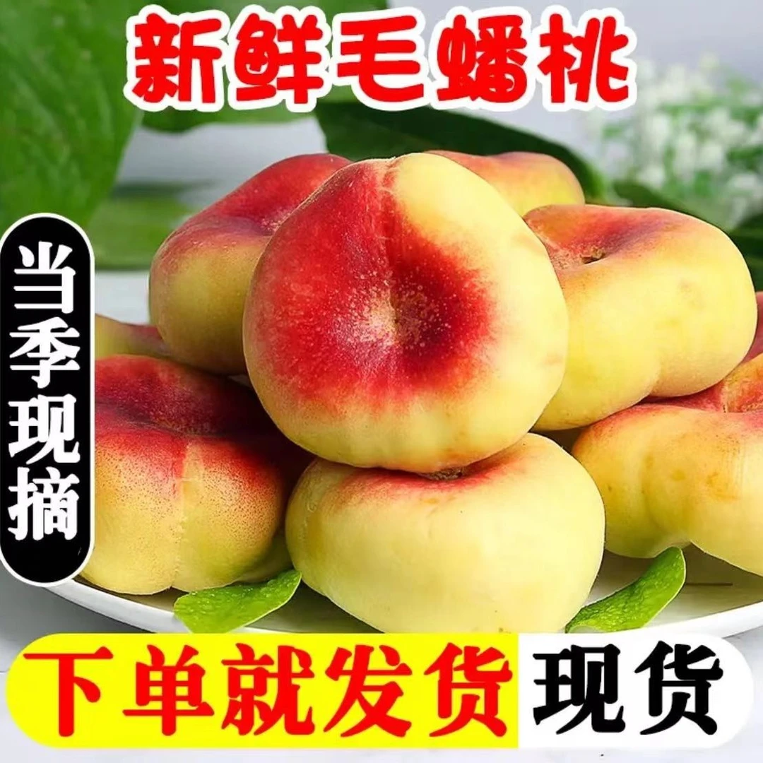 现摘蟠桃肥城水蜜桃5斤当季毛桃纯甜迷你扁桃扁子纽扣肥城毛蟠桃