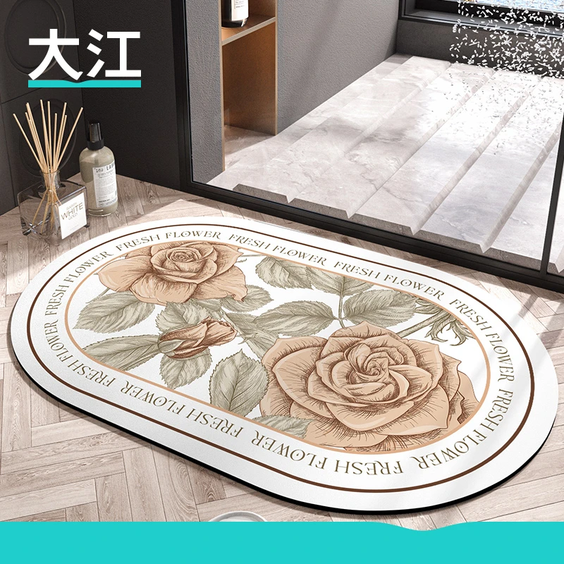 大江卫生间地垫浴室门口吸水垫家用厕所爆款防滑脚垫子莫奈花园风