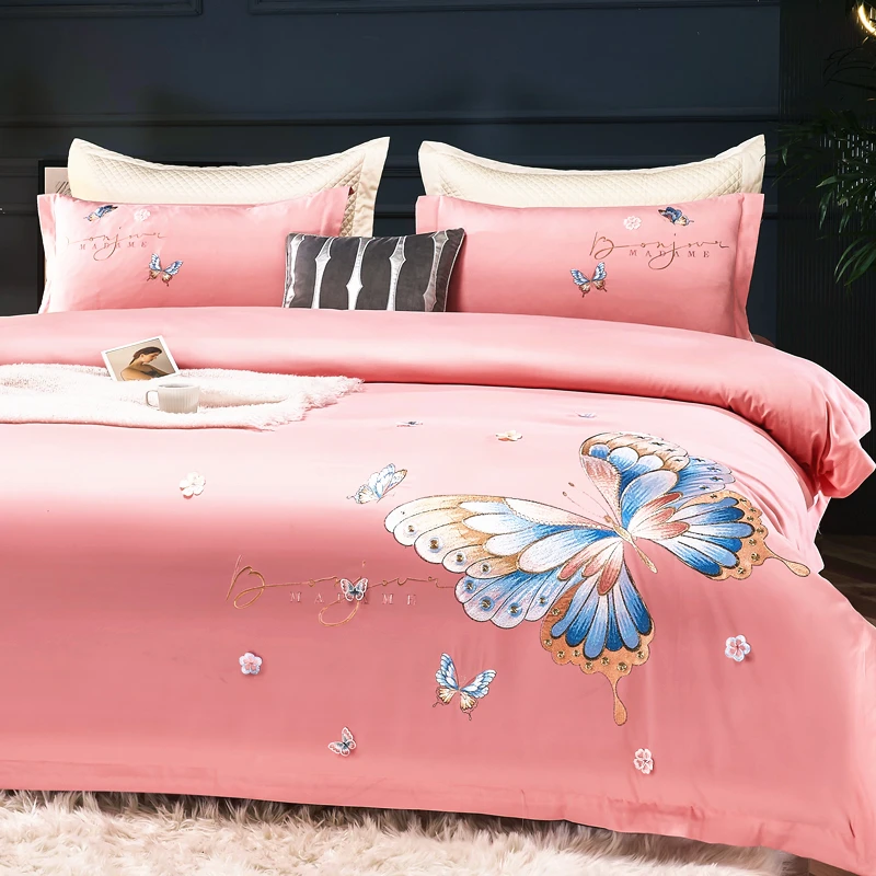 尹黛尔【蝶恋花】四季可用高档轻奢款刺绣四件套床上用品绣花简约