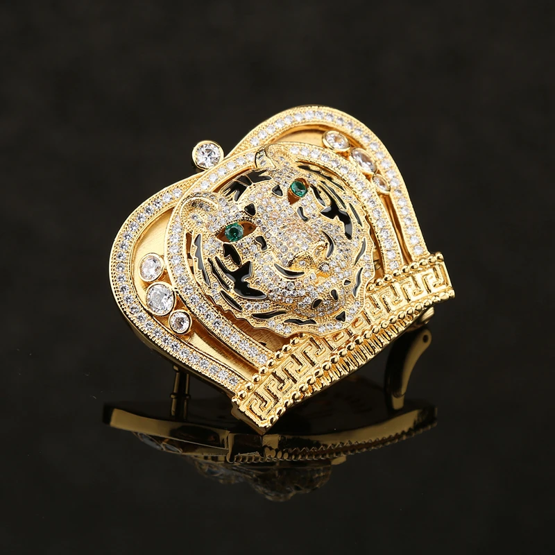 男士皮带扣老虎头纯钢时尚实心镶钻平滑卡子百搭高档史蒂芬裤腰单