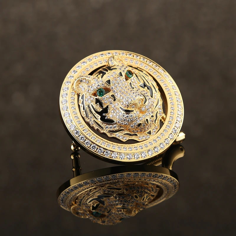 皮带扣男士史蒂芬裤腰带平滑扣老虎头不锈钢镶钻单头百搭新款轻奢