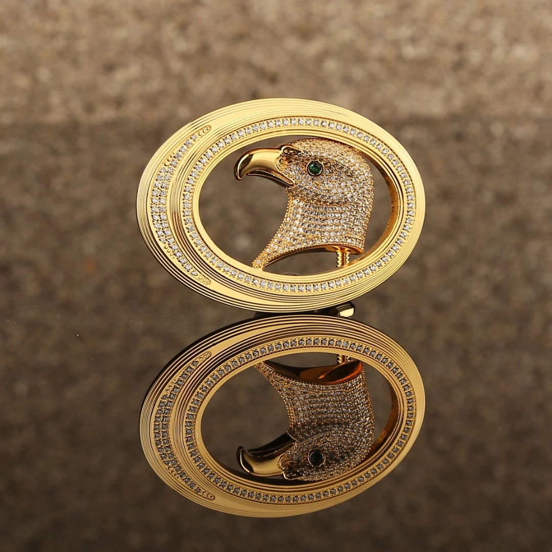 皮带扣男士史蒂芬裤腰带平滑扣老鹰头不锈钢镶钻单头高档百搭新款