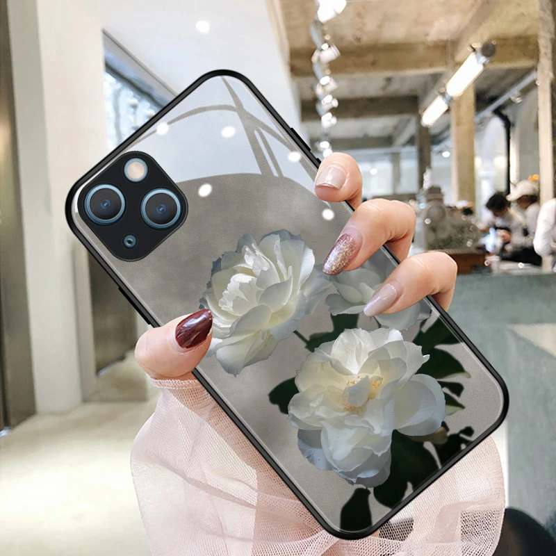 灰雾山茶花适用于苹果13pro手机壳新款iphone13小众12promax高级