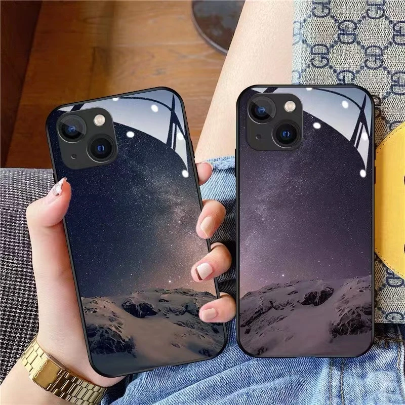苹果/华为vivo/oppo/小米雪山星空高级感新款钢化玻璃手机壳
