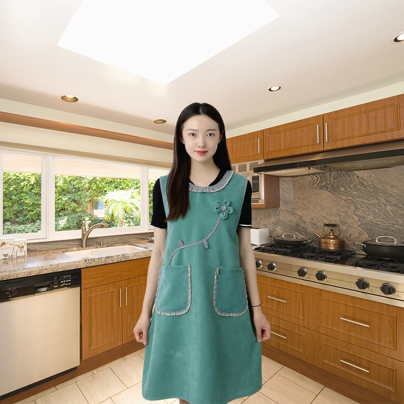 女士时尚布艺透气围裙无袖坎肩家务厨房防污工作服加大纯色做饭