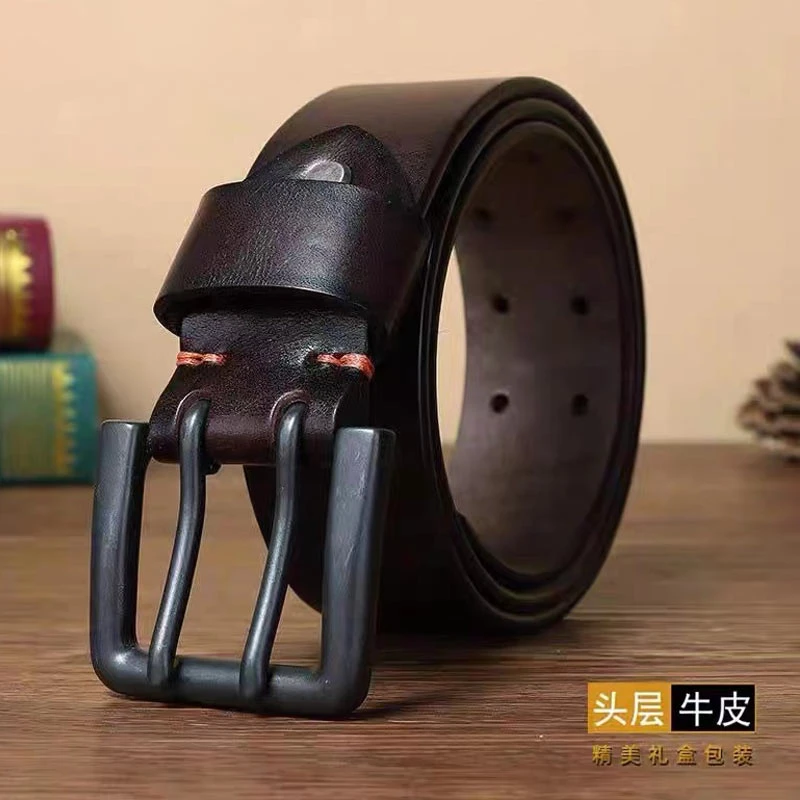 4.3CM加宽头层牛皮皮带腰带男真皮加厚双针扣裤潮ins休闲新款