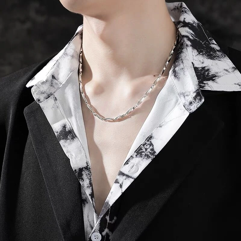 KEEOOK 钛钢项链 项链男潮个性简约钛钢莫比乌斯链银色菱形锁骨链