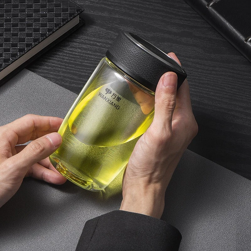 万象玻璃杯单层泡茶水杯男士便携商务办公杯家用水杯带盖耐热