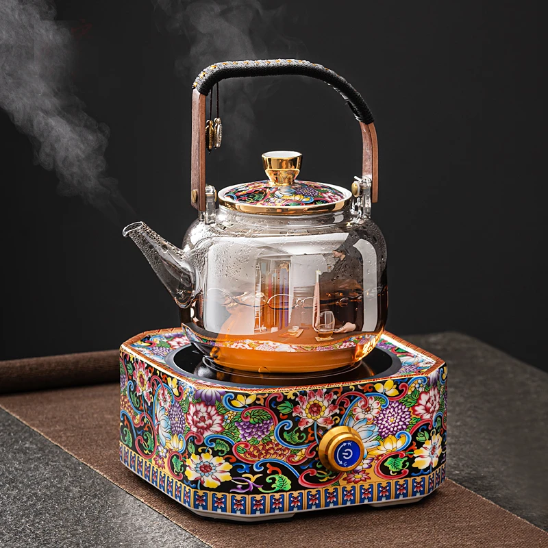 新款珐琅彩玻璃壶煮茶器家用茶具套装中式电陶炉泡茶器家用烧茶器
