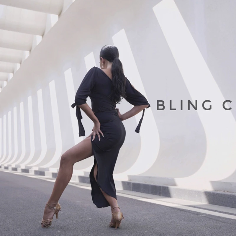 BLINGC拉丁舞新款女成人分体套装练功服上衣半裙开叉性感表演407