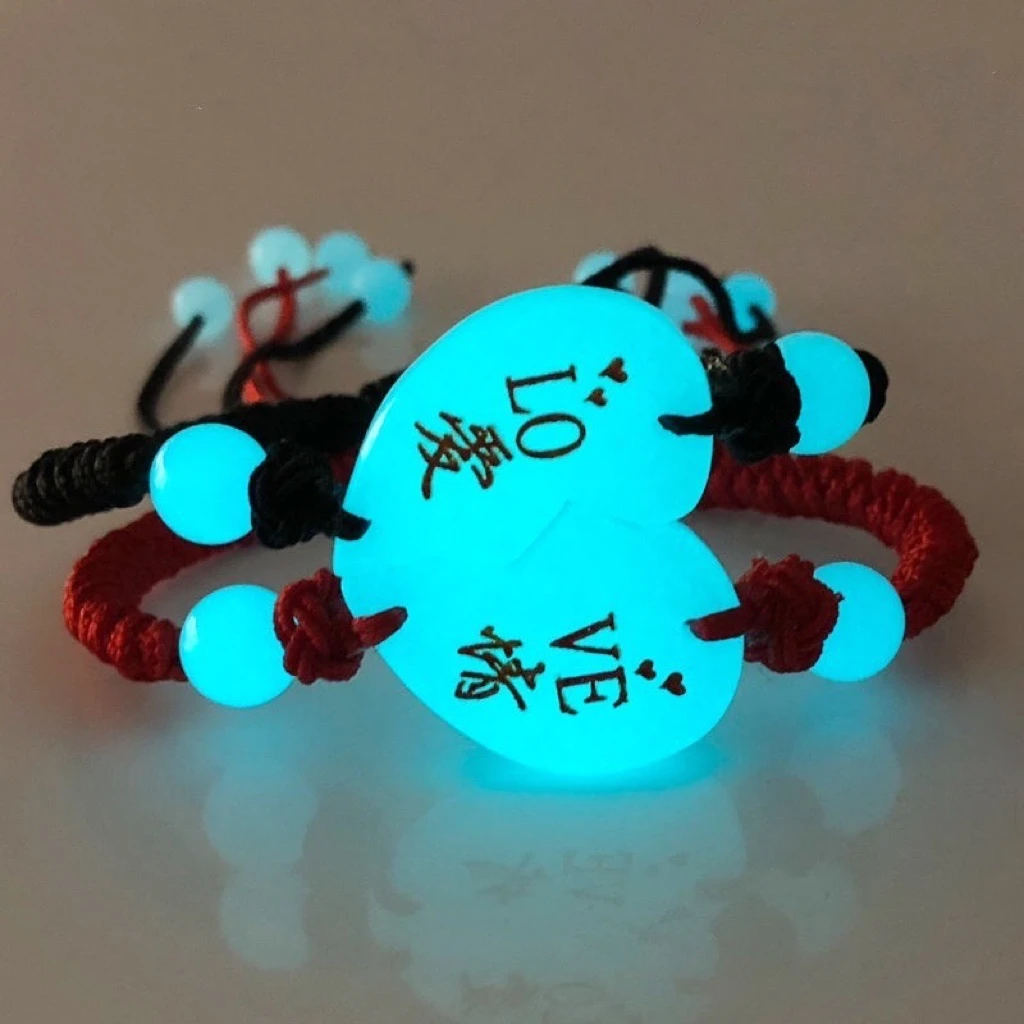 非金属布艺手链 情人节礼物刻字情侣爱心男女同款红绳夜光手链