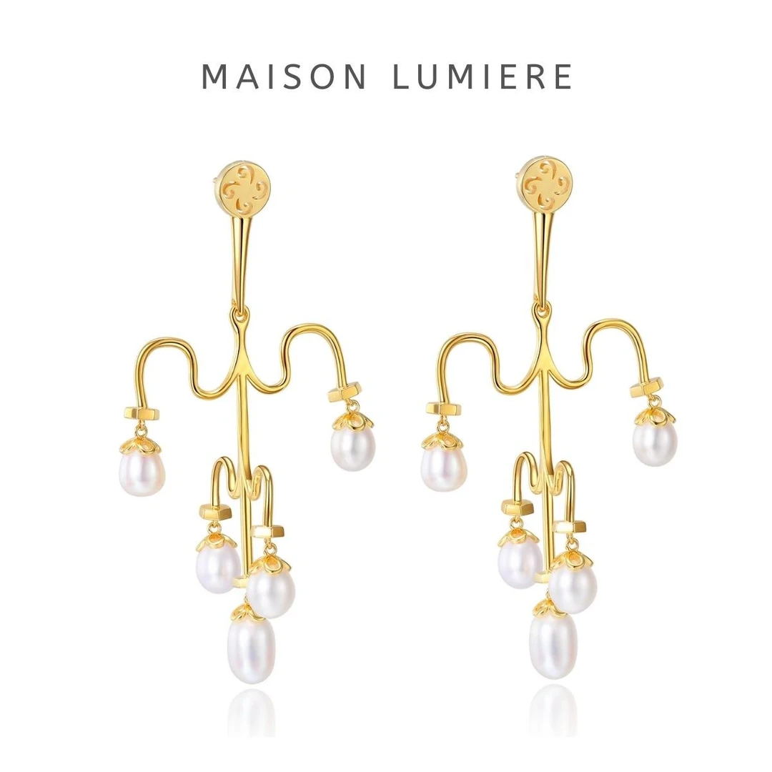 美颂之光 925银仿珍珠耳饰 国家宝藏汉之熙宫灯耳坠 国风新中式