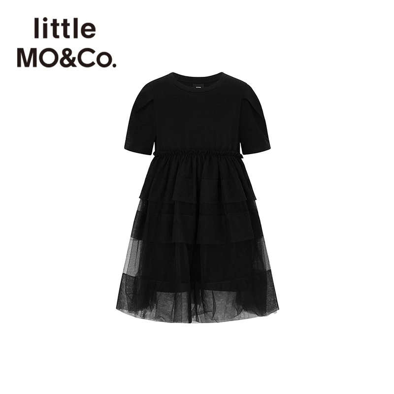 little moco童装夏装新款女童抗菌短袖网纱连衣裙子#KBB2DRST30