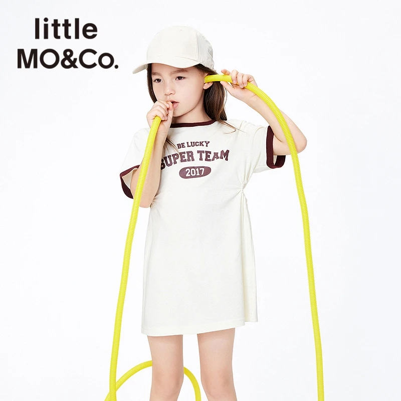 little moco童装夏季宽松女童纯棉短袖印花连衣裙子#KBB2DRS036