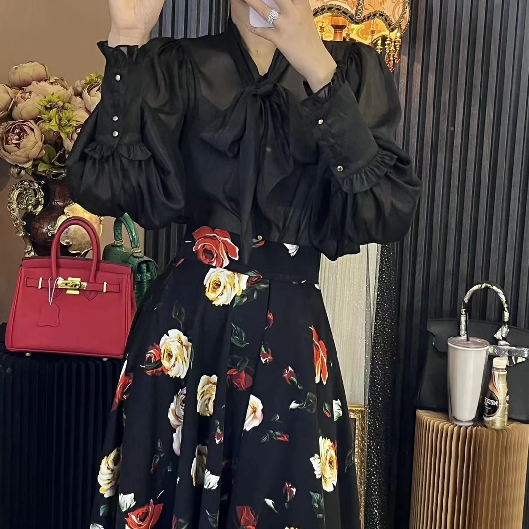 曹掌柜精致时尚女士微透法式宫廷长袖百搭复古宫廷风气质款衬衫