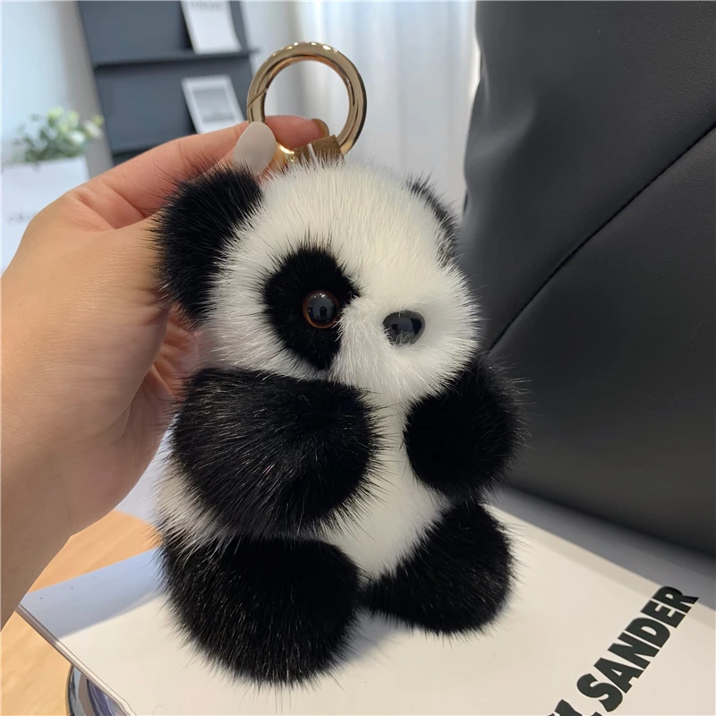 【可爱小熊猫】水貂毛汽车钥匙扣挂件毛绒玩偶公仔包挂饰生日礼物