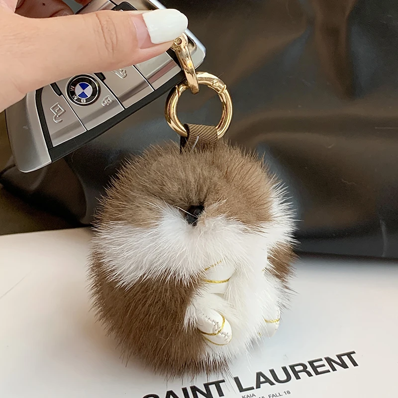 水貂毛小仓鼠公仔玩偶汽车钥匙扣挂件毛绒可爱皮草包包挂饰高档女
