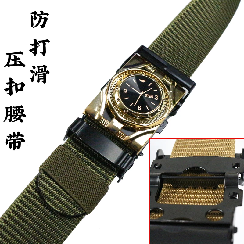 平滑扣腰带男士压扣皮带帆布尼龙混编休闲工装韩版学生青年男款潮