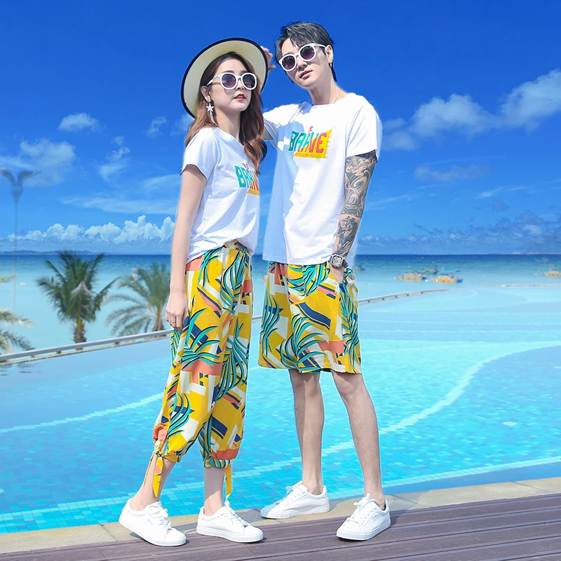 情侣装夏装短袖套装潮海边沙滩度假一男一女夫妻三亚泰国蜜月穿搭
