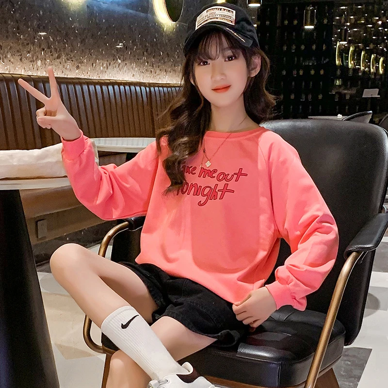女童短款t恤2024春秋新款儿童大童洋气网红长袖上衣服春装打底衫