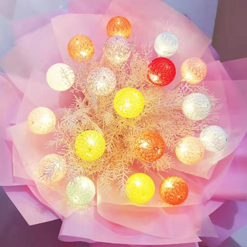 七夕鲜花包装材料韩式花艺花束灯礼品装饰鲜花包装糖果星空灯球