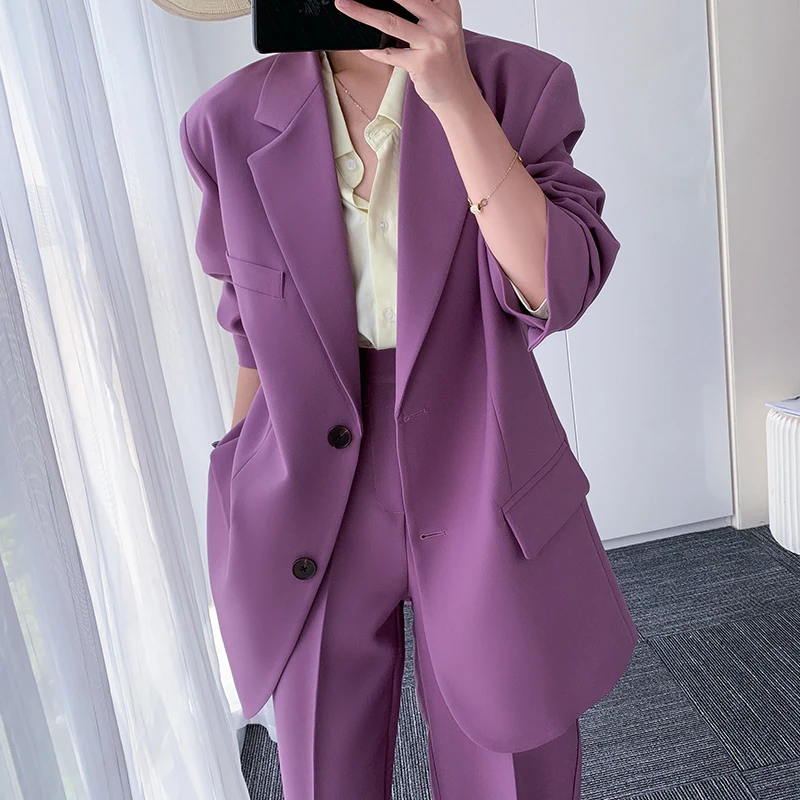 懂点休闲西装女2024秋季新款韩版时尚洋气垂感阔腿裤长袖两件