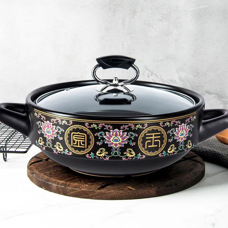 【多雨专享】康舒耐高温砂锅燃气专用炖锅金玉满堂玻璃盖款3.3L