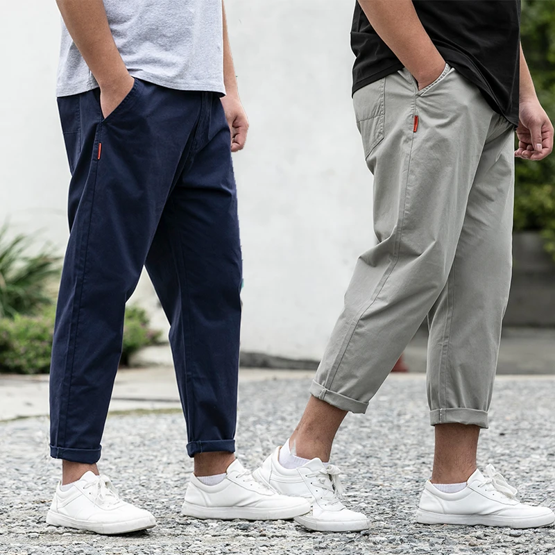 胖子显瘦休闲裤男九分裤弹力宽松加肥加大码粗腿夏季薄款纯棉肥佬