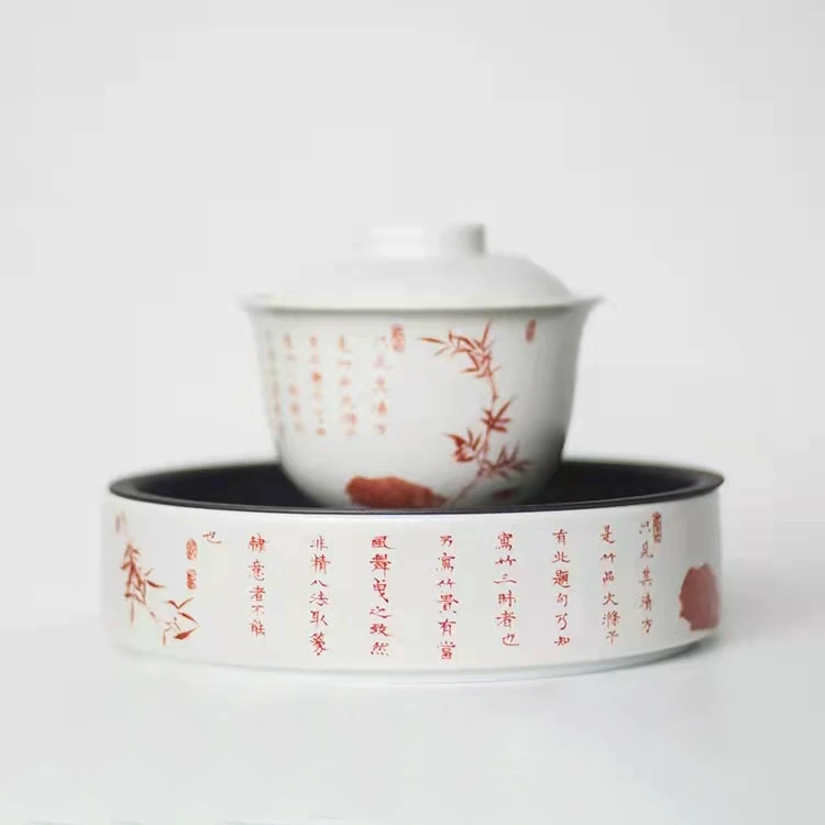 苏打釉盖碗 矾红文竹 茶空间文人茶器 功夫茶泡茶器 陶瓷茶碗茶具