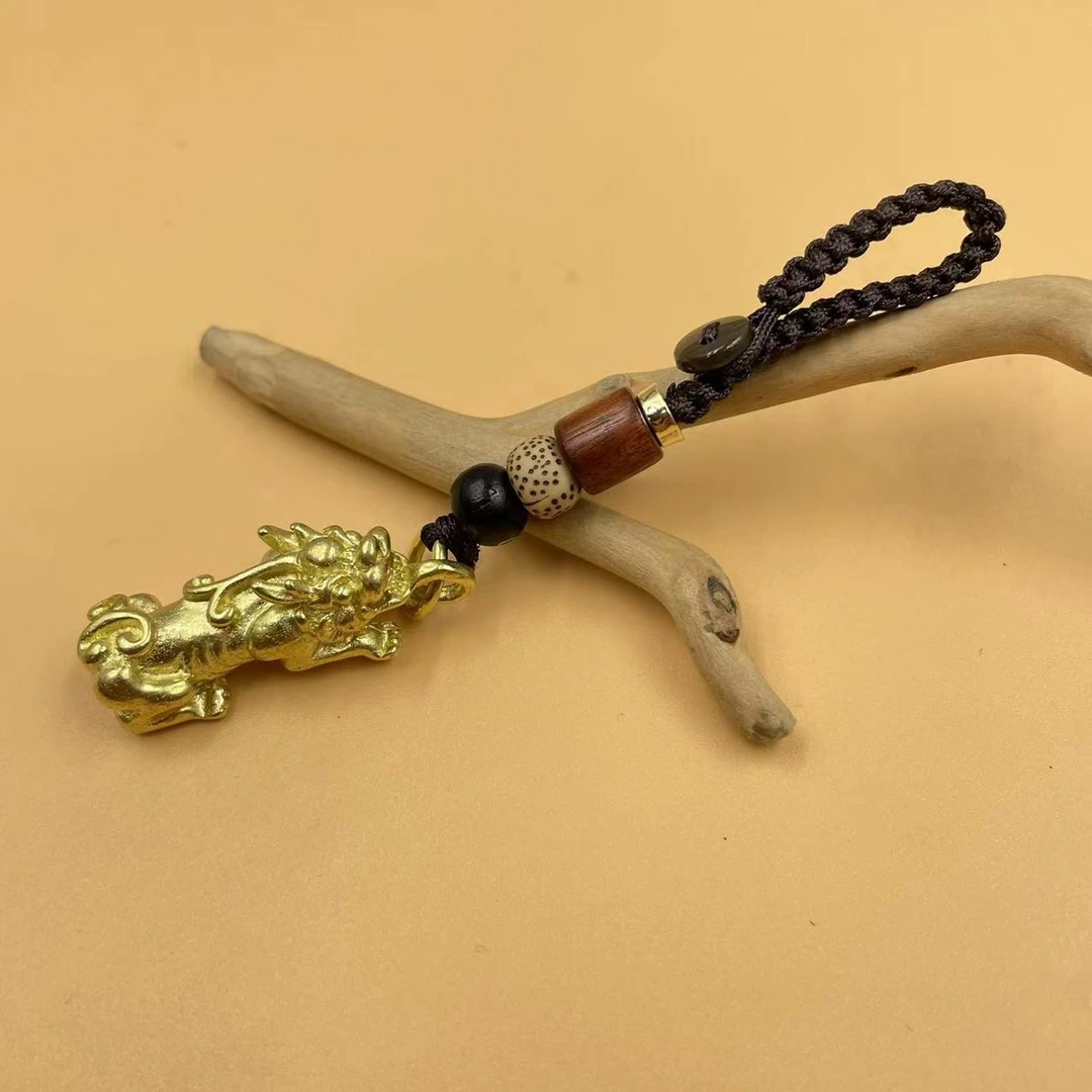 【士鸿】黄铜铜制鎏金复古风貔貅祥云珠家用匙扣挂汽车钥匙扣配件